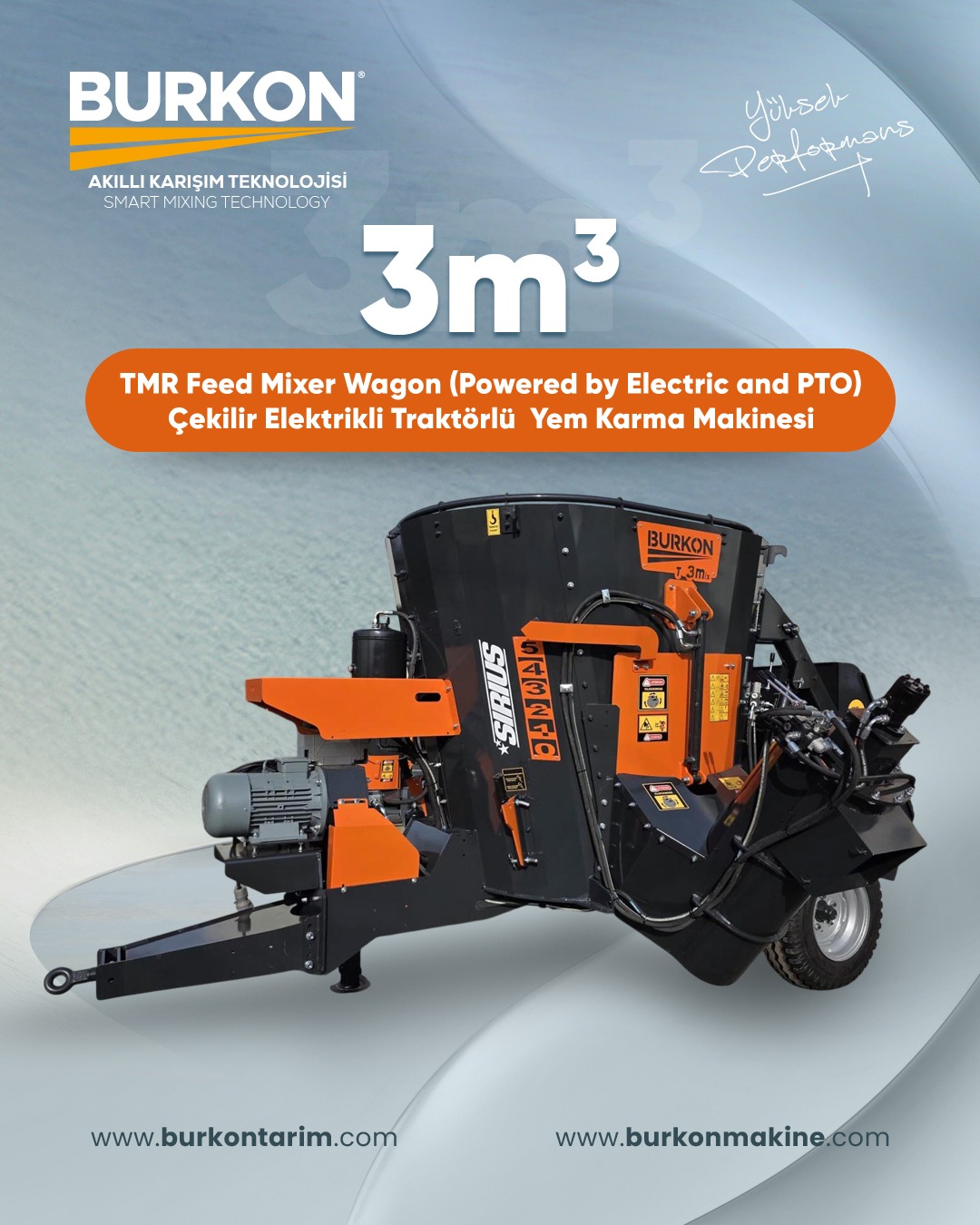 3 m3 Çekilir Elektrikli ve Traktörlü TMR Yem Karma Makinesi