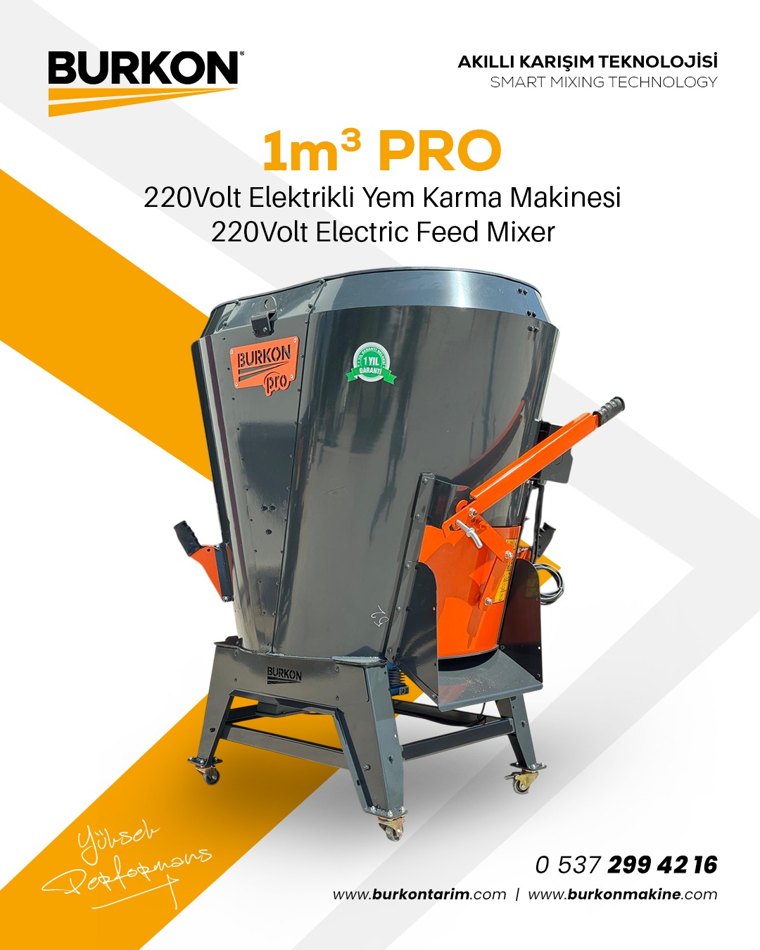 1m3 PRO 220 Volt Elektrikli Yem Karma Makinesi